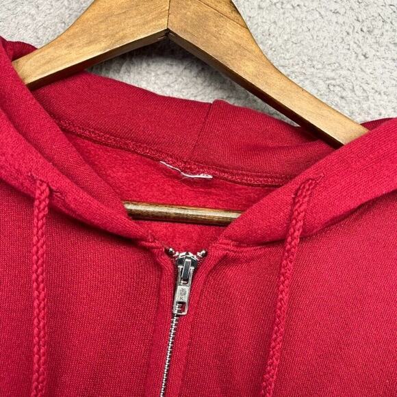 Vintage Blank Sweatshirt Men's Medium Red Hoodie Full Zip Streetwear Pockets Y2K - Picture 7 of 10